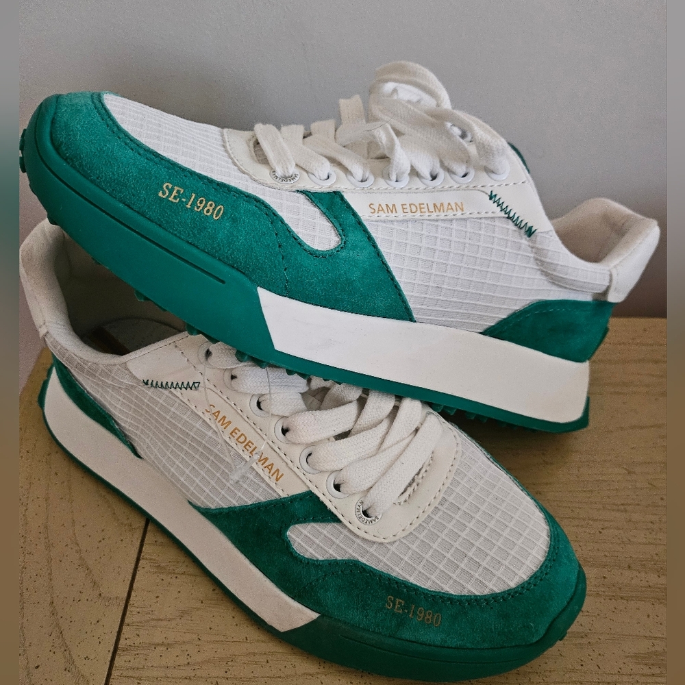 NEW SAM EDELMAN Layla Womens  sneakers in green/ white Size 7